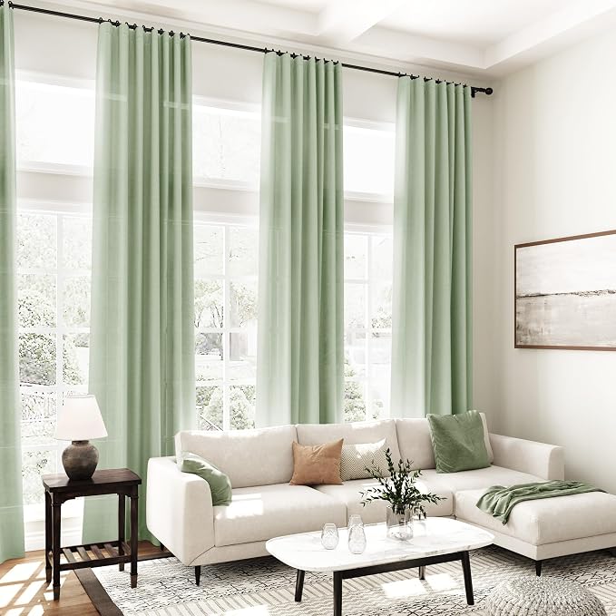 Mist Sage Linen Curtains 84 Inch Length 2 Panels Set for Living Room Rod Pocket Back Tab Light Filtering Window Drapes for Bedroom Dining Room Protect Privacy Modern Farmhouse Decor 52x84