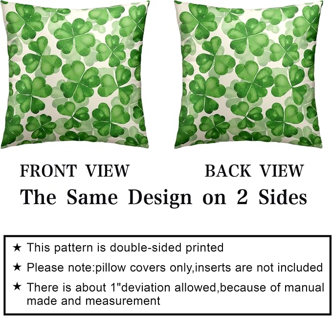 Saint Patricks Day Pillow Covers 22x22 Green Clover Pillow Case Set of 2 Lucky Charm Throw Pillow Covers St Patricks Cotton Blend Cushion Case for Living Room Sofa Couch