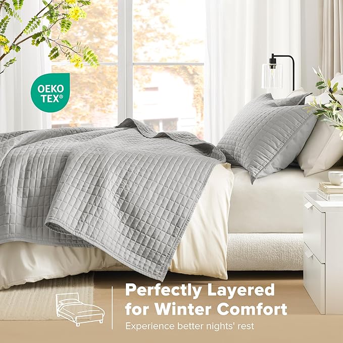 Comfort Spaces - CS14-0060 Kienna Quilt Coverlet Bedspread Ultra Soft Hypoallergenic All Season Lightweight Filling Stitched Bedding Set, King 104"x90", Gray 2 Piece | Soft Cozy Lightweight Summer Coverlet Cal King, Quilted Bedspreads Extra Layer, Mode...