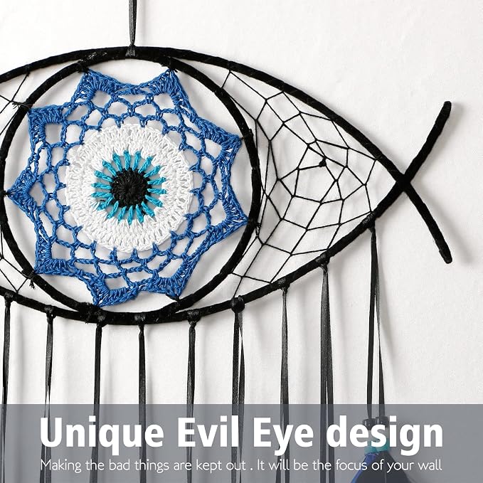 Dremisland Evil Eye Dream Catcher Blue Black Evil Eye Wall Decor Handmade