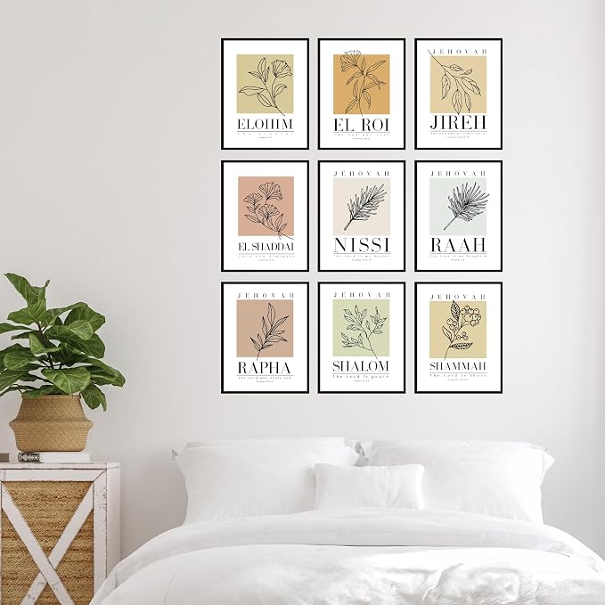 BigWig Prints Christian Scripture Prints, Minimalist, Set of 9, 8x10 in | Faith Inspired Bible Verses, Ideal for Prayer Room or Office, Great for Christian Families, Unframed