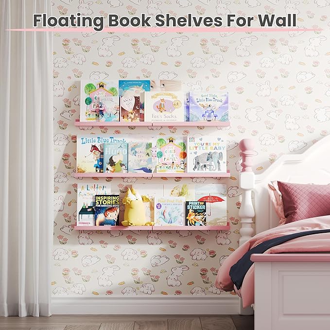 upsimples Floating Shelves for Wall Decor and Storage, Pink, 6Pcs 15.7''