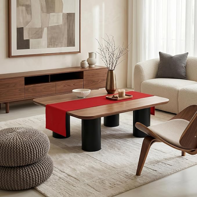 Solino Home 100% Pure Linen Dining Table Runner Red Woven, Fete 14 x 60 in | brings a tailored look to family meals and hosting, European flax fibres, naturally breathable, Red, soft, OEKO-TEX Certified