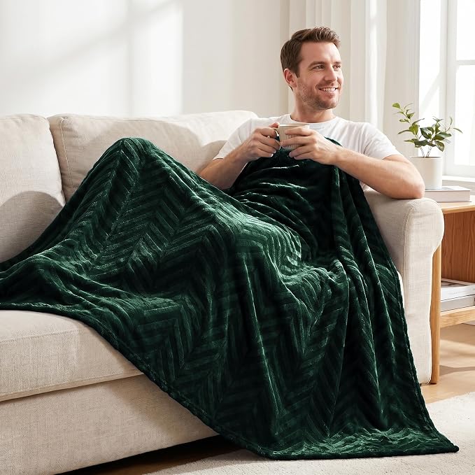 Whale Flotilla Flannel Fleece Throw Blanket for Couch, Emerald Green | Lightweight Breathable Soft Sofa Throws, Plush Fluffy Chevron Design Decorative Blankets for All Season, 50x60 Inch