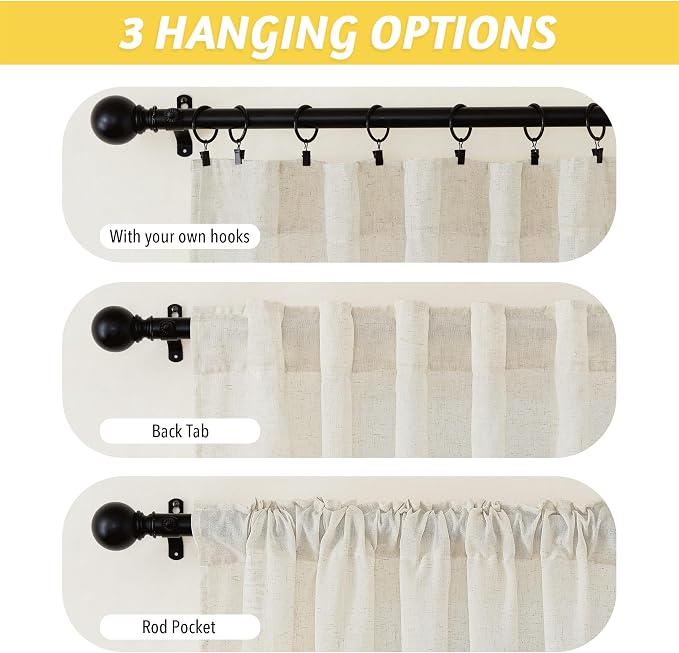 NICETOWN Bedroom Curtains Linen Blend Texture, Rod Pocket & Back Tab Privacy Added with Light Filtering Vertical Drapes for Bedroom/Living Room, Natural, W42 x L72, 2 Panels
