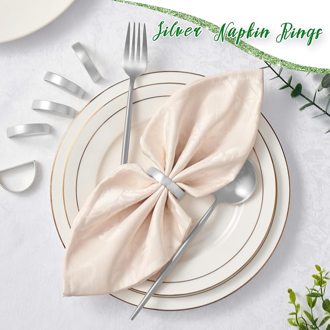 APTWOW Silver Napkin Rings Set of 12, Thanksgiving Christmas Table Decor | Semicircle, Metal, Silver Napkin Holder Buckles, Fall Napkin Rings for Dinner Table Decor, Wedding, Banquet, Valentines Day