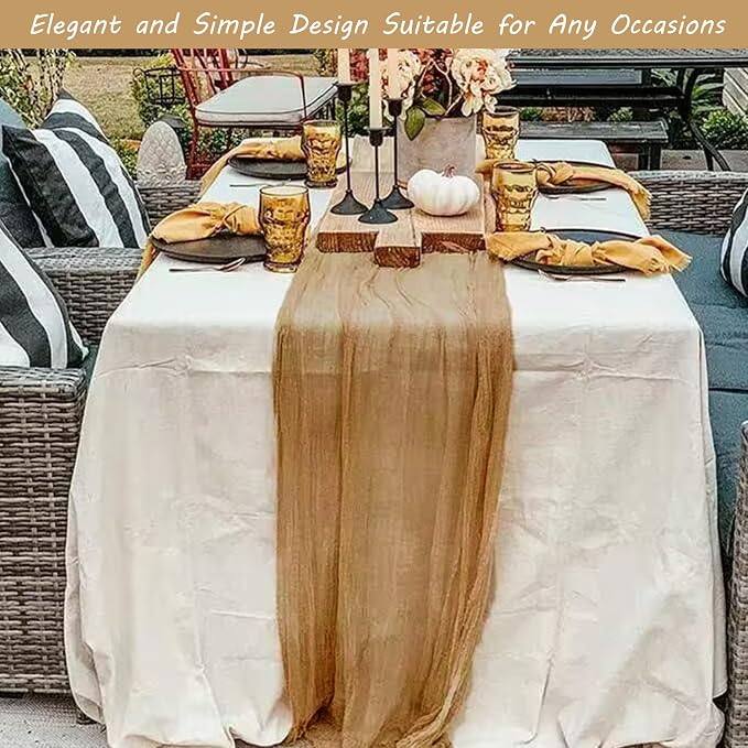 12 Pack 10Ft Cheesecloth Table Runner 35x120 Inch Boho Gauze Table Runner Rustic Cheese Cloth Long Table Runner Romantic Table Runner for Wedding Bridal Shower Birthday Party Table Decor (Nude)