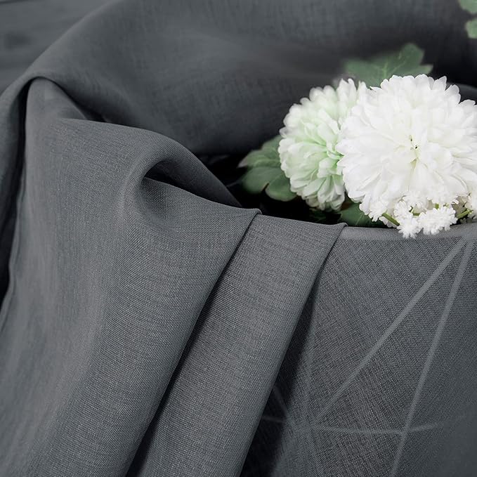 Tollpiz Sheer Tier Curtain Linen Textured Half Kitchen Curtains Sheer Light Filtering Rod Pocket Voile Small Curtains for Bathroom, 25 x 36 inches Long, Dark Grey, Set of 2 Panels