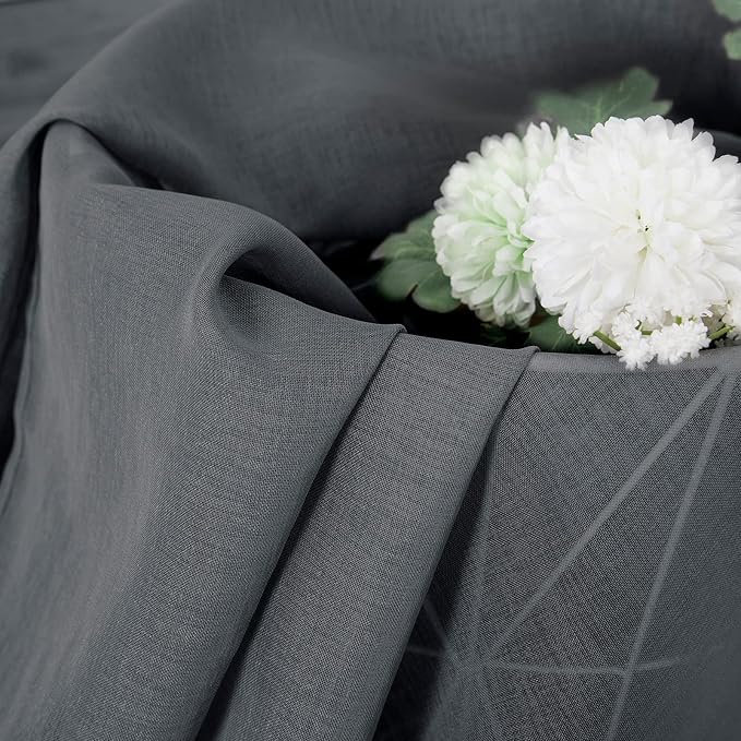 Tollpiz Sheer Curtains Linen Textured Bedroom Curtain Sheers Light Filtering Rod Pocket Voile Curtains for Living Room, 54 x 63 inches Long, Dark Grey, Set of 2 Panels