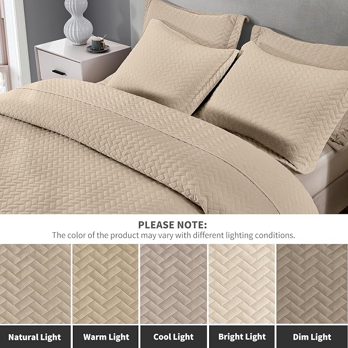 Maple&Stone Beige Quilt Set Twin/Twin XL, Extra Long Bedspread | Breathable Coverlet with Chevron Pattern, All-Season Dorm Bed Cover Set Bedding Decor 2 Piece
