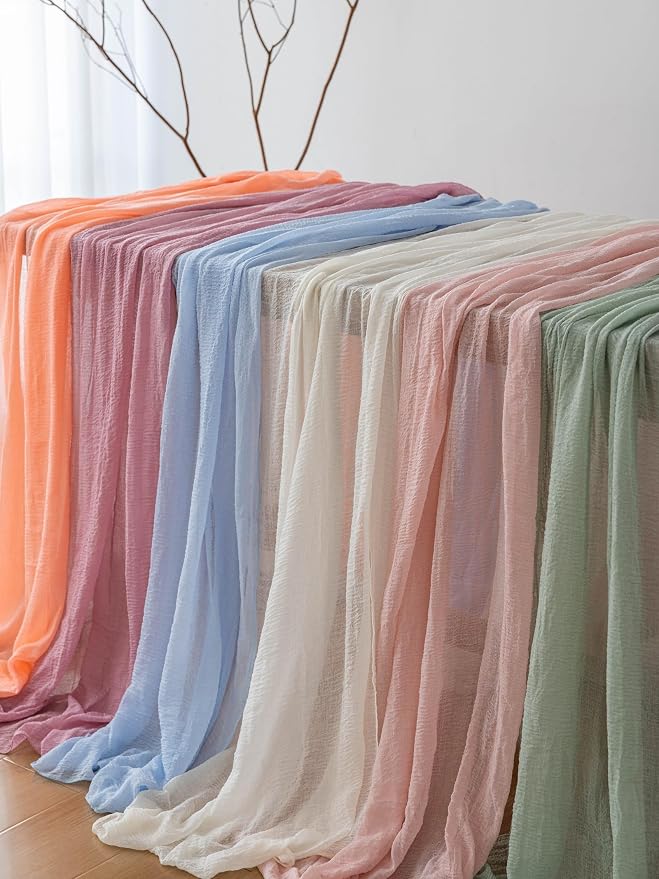 6Pcs Light Blue Cheesecloth Table Runner 120 Inches for Party Home Decor | For Wedding Baby Shower Bridal Shower Birthday Engagement Party 10FT Rustic Boho Summer Home Decorations