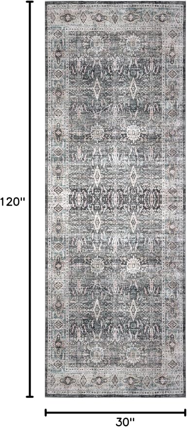 Machine Washable Area Rug, Soft & Durable, Non-Slip, Stain Resistant Rug for Bedroom, Living Room, Dining Room, High Traffic Areas. (Grey, 2.5' X 10')
