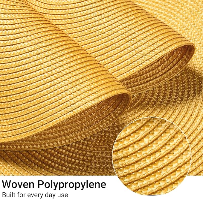 FunWheat Round Braided Placemats Set of 6 Table Mats for Dining Tables Woven Washable Non-Slip Place mats 15inch for Spring(Yellow, 6pcs)