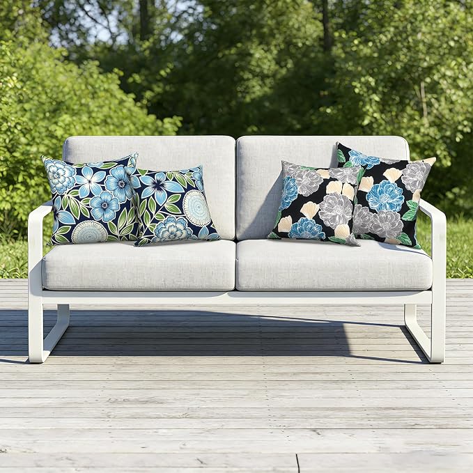 Outdoor Throw Pillow Covers 18x18 Inch, Decorative Pillow Covers for Patio Furniture, Azure Botanical Symphony Modern Cushion Cases for Garden Couch Home Sofa, Pack of 2
