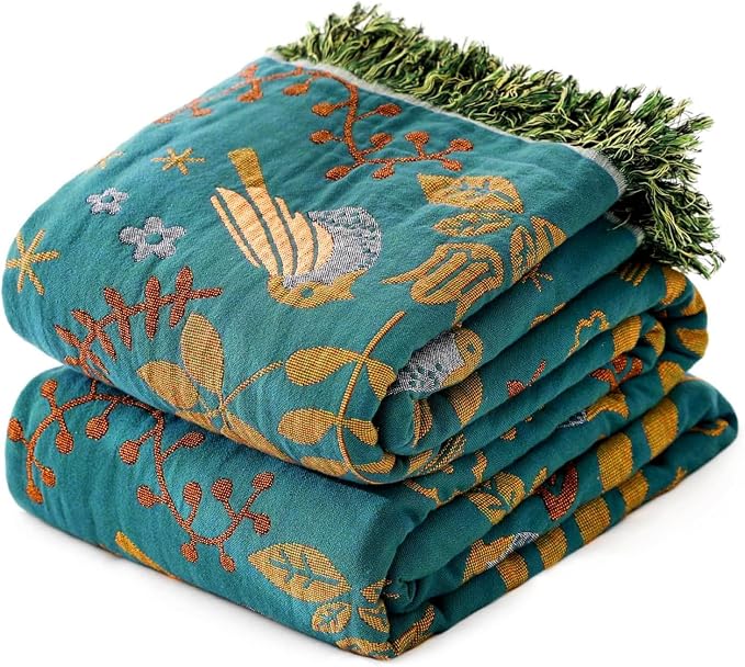 MSGKV Boho Throw Blanket 50"x60" Cotton Blanket for Couch & Living Room | 50"x60" Cotton Throw, Woven Bird Blanket, Living Room Decor, Summer Comfort, Decorative Throw, Sofa Cover, Machine Washable