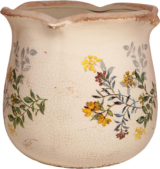 Xiaan Jiaju Ceramic Flower Vase, Rustic Farmhouse Vases & Planting Pots with Drainage, European Home Decor for Mantel Fireplace Bookshelf Wedding Centerpieces Gift, Yellow Blooms