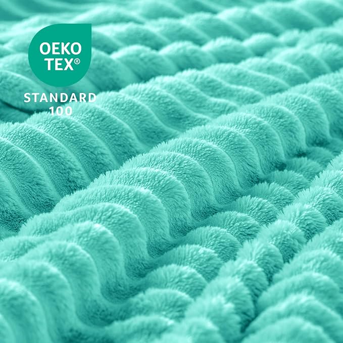 BEDELITE 3D Ribbed Jacquard Aqua Fleece Throw Blanket for Couch, 50x60 Inch | Soft Warm Decorative Fluffy Blanket, Cozy Plush Lightweight Fuzzy Throw Blanket for Bed Sofa Home Room Decor, Gift for Women