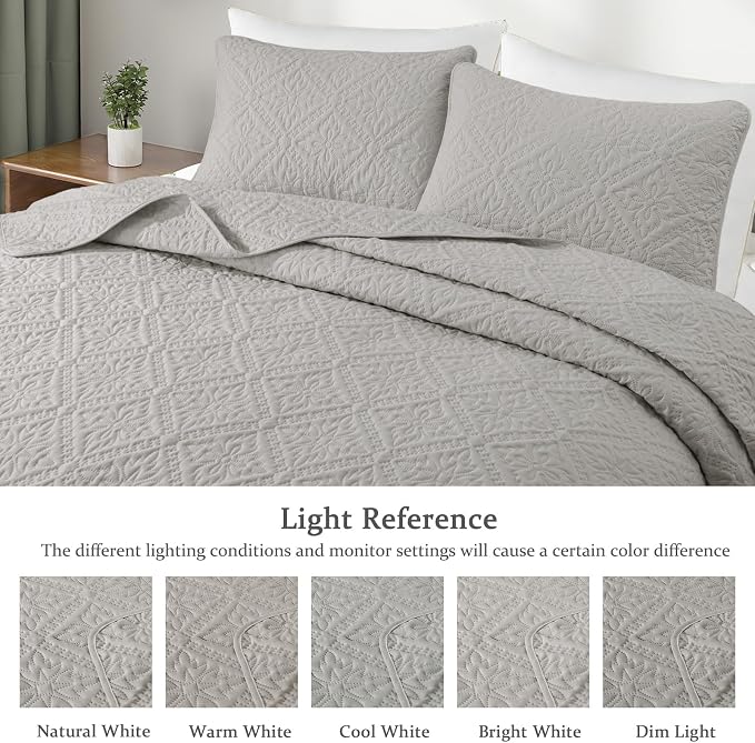 Exclusivo Mezcla California King Quilt Set, Light Grey | Lightweight Soft Bedspreads Coverlets, All Season Bedding with 2 Pillow Shams, Modern Style for Bedroom Guest Room