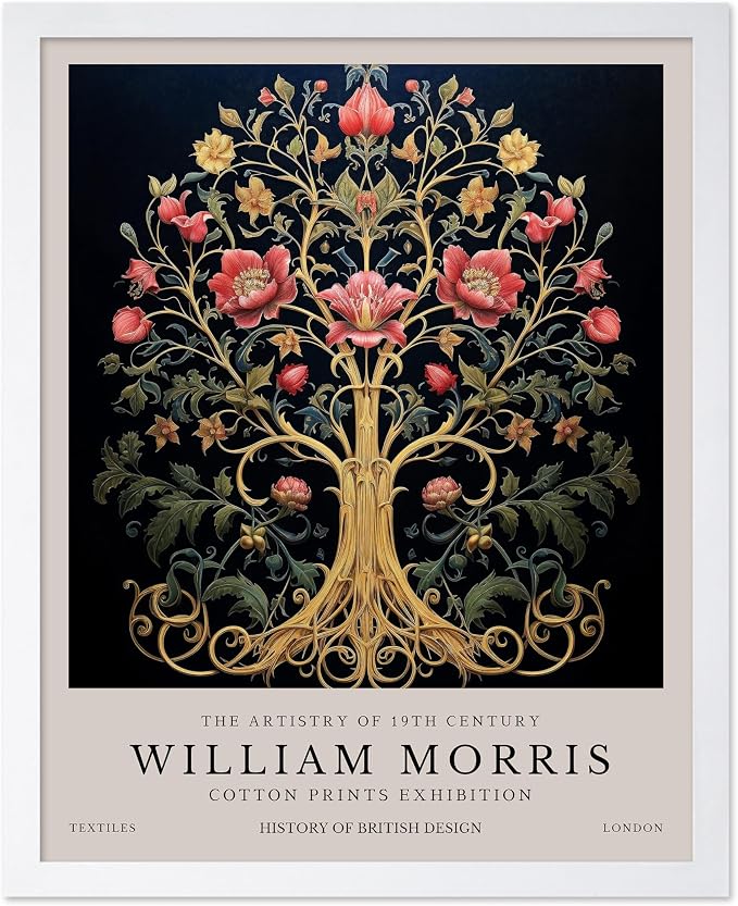 Poster Master William Morris Poster - Tree of Life Print - Flower Art - Tree Illustration - Exhibition Artwork - Aesthetic Artwork - Great Office or Bedroom Decor - 8x10 White Framed