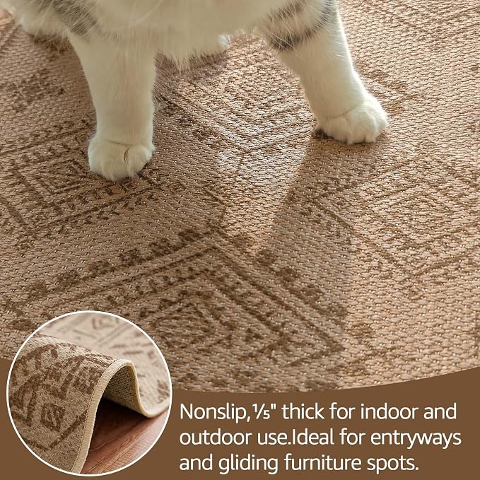 jinchan 3x5 Faux Jute Area Rug Washable Boho Entryway Rug, Natural Taupe | Southwestern Geometric, Non-Slip, Low Pile, Indoor Outdoor, Kitchen, Bathroom, Laundry Room, Porch, Balcony, Bedroom, Patio