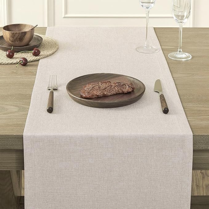 ZeeMart Basic Linen Style Table Runner, 14x72 Inch Light Tan | Mitered Corner Design, Medium Weight Fabric, Rustic Farmhouse Style, Machine Washable Easy Care Everyday Table Scarf