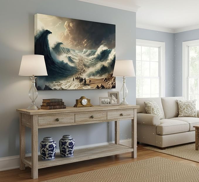 Modern Christian Canvas Wall Art for Living room Bathroom Office Bedroom | Bible Stories Moses Parting Egypt Crossing the Red Sea Picture Jesus Religion Wall Decor Poster Print