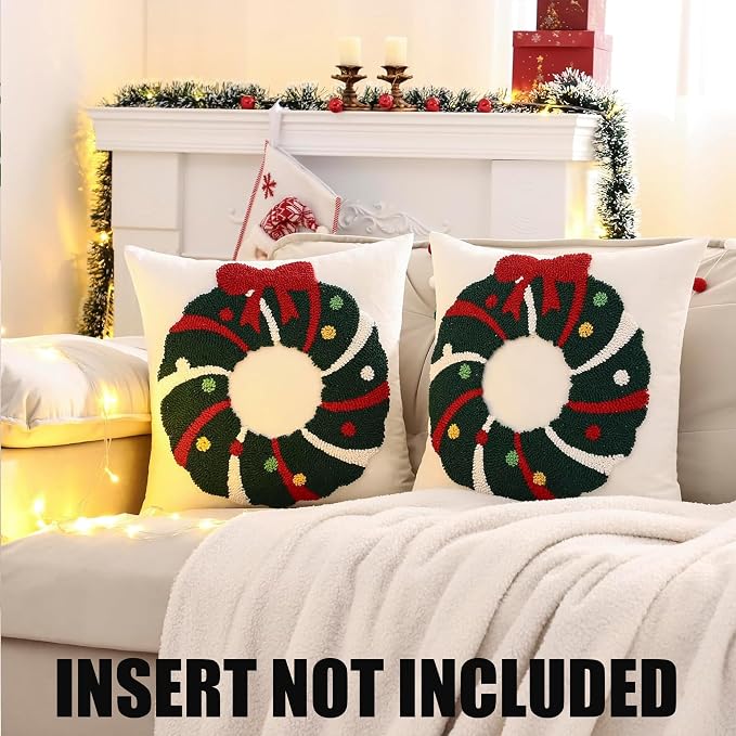 Christmas Throw Pillow Covers 18x 18 Set of 2 Christmas Garland