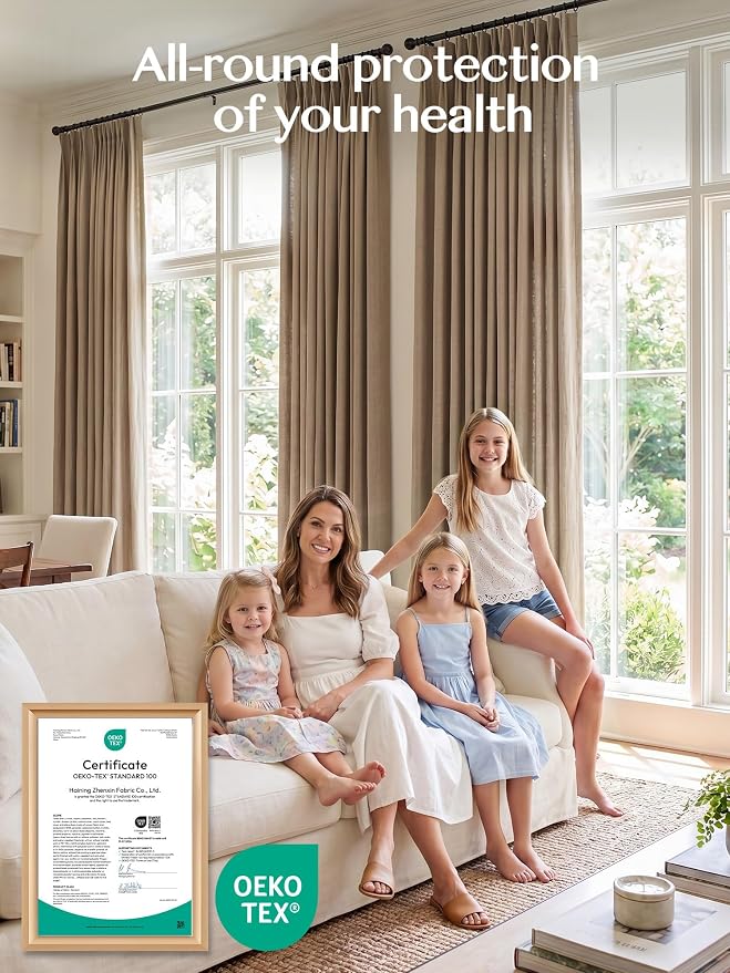 Pinch Pleated Linen Curtains 84 Inch Length 2 Panels, Light Filtering Linen Blend Drapes 40" W x 84" L, Taupe Grey Neutral Curtains for Living Room Bedroom with Hooks