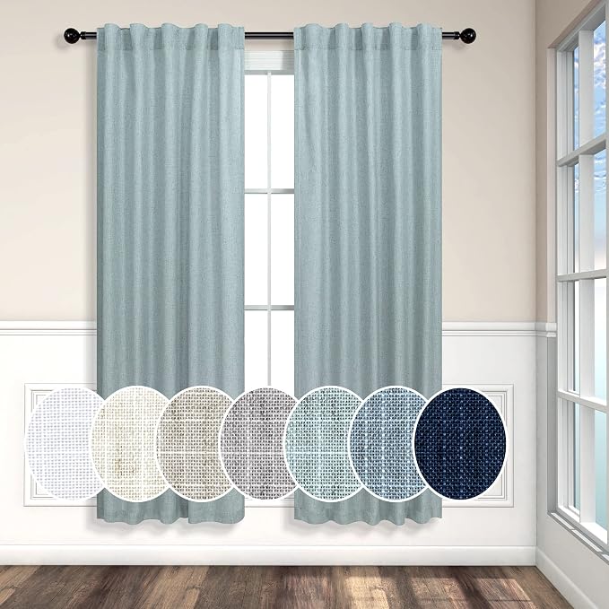 Seafoam Green Curtains 38 Inch Wide for Kitchen Doors 2 Panel Pocket Back Tab Semi Sheer Mini Small Window Aqua Sea Green Curtain for Bedroom Decor Entry Doorway Beach Coastal Decor Width 38x63 Length