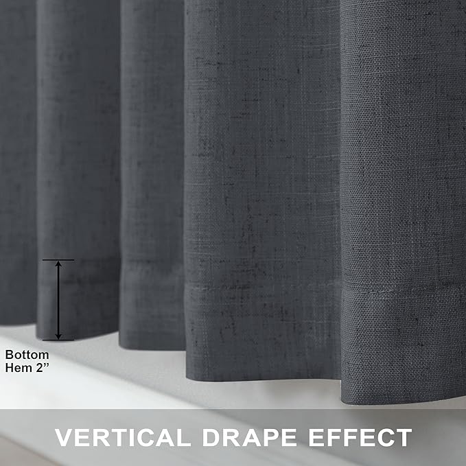 Dark Grey Curtains 84 Inch Length 2 Panels Set for Living Room Pleated Sheer Linen Light Filtering Modern Farmhouse Thick Privacy Floor Length Curtains Drapes 84 Inches Long for Bedroom Charcoal Gray