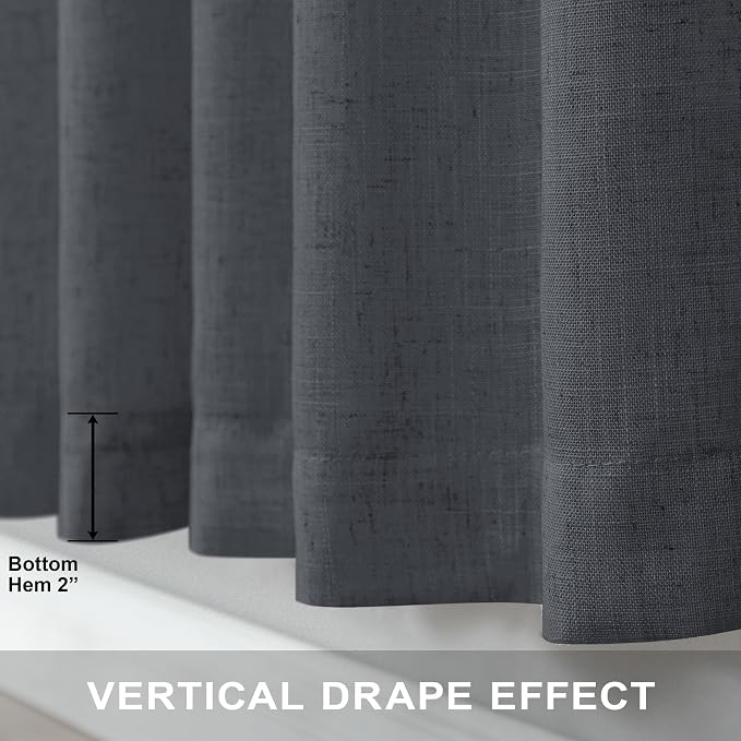 Dark Gray Curtains 108 Inches Long 2 Panels Set for Patio Door 2 Panels Rod Pocket Semi Sheer Linen Lightweight Drapes Charcoal Grey Cotton Textured 9ft Curtain for Dining Room Bedroom Playroom 52x108