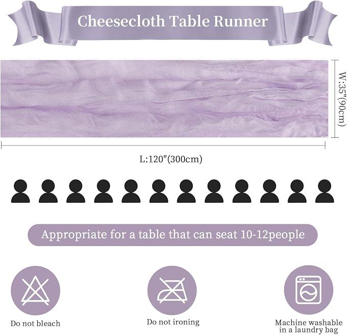 6 Pack Purple Cheesecloth Table Runner 35×120 Inch Boho Gauze Home Decor | Rustic cheese cloths Sheer Gauze for Wedding Bridal Baby Shower Birthday Party Table Decor Halloween Thanksgiving Christmas