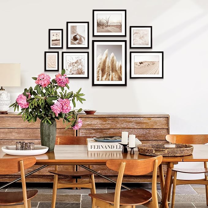 Gallery Wall Frame Set, 8 Pack Black Picture Frames, Large | Collage Pampas Grass Prints Wall Art Decor for Living Room, Entryway, Stairway, Bedroom, Assorted Size