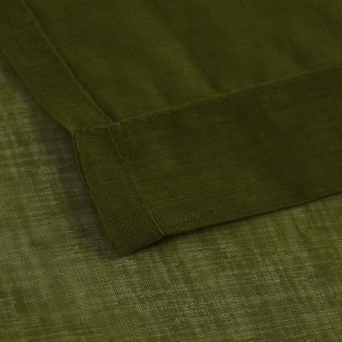 DWCN Olive Green Sheer Curtains for Living Room Bedroom Faux Linen Look Voile Drapes Grommet Top Window Curtain Panel 52 x 54 Inch Length, Set of 2 Panels