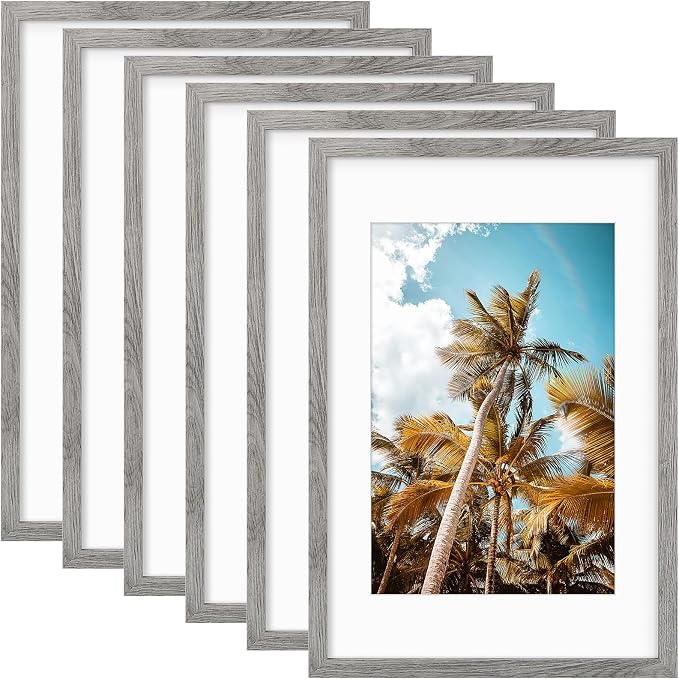 Frametory 6 Pack 16x24 Grey Picture Frame with Real Glass Mat for 12x18