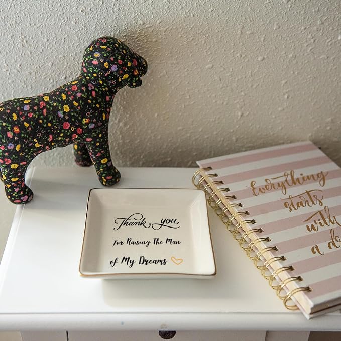 HOME SMILE Mother in Law Gitfs from Daughter in Law-Mother of Groom Gifts From Birde Ring Trinket Dish Jewelry Tray - Thank You for Raising The Man of My Dreams, Wedding Gifts, Bridal Shower Gifts