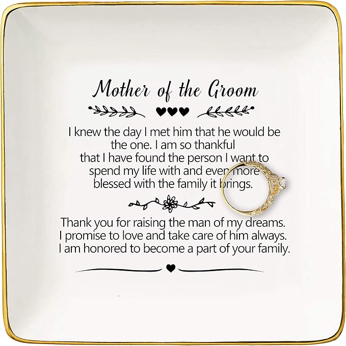 Wedding Mother of the Groom Gift from Bride,I Knew the Day I Met Him That He Would be the One,Thank You Gifts for New Mom,Bridal Shower Presents,Ceramic Jewelry Tray Box,Trinket Holder,Ring Dish
