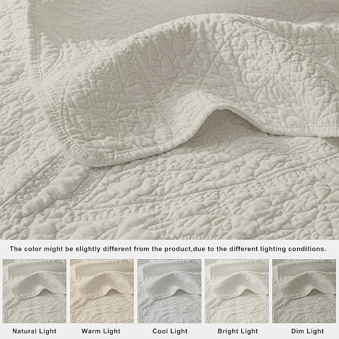 PALASSIO Beige Paisley 100% Cotton Quilt California Cal King Size Bedding Sets with 2 Pillow Shams, Oversized Boho Floral Farmhouse Vintage Soft Bedspread Shabby Chic Coverlet for All Season, 3 Pieces