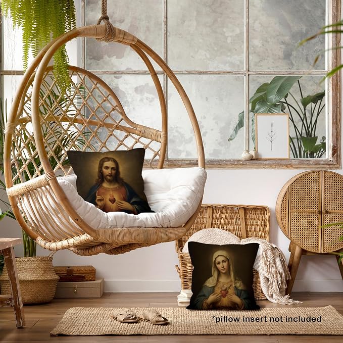Catholic Sacred Heart of Jesus Immaculate Heart of Mary Throw Pillow Cover Gifts 18x18 Set of 2, Christian Virgin Mary Decor Pillow Cases for Bedroom, Religious Decorative Pillowcases