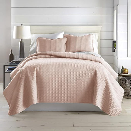 Southshore Fine Living, Inc. Oversized King Quilt Set, Stitched Blush Pink Quilt Bedspread, 2 Matching Pillow Shams, Machine Washable Cal/King Quilts, Hotel Quality Bedding, Cozy Coverlet, Blush