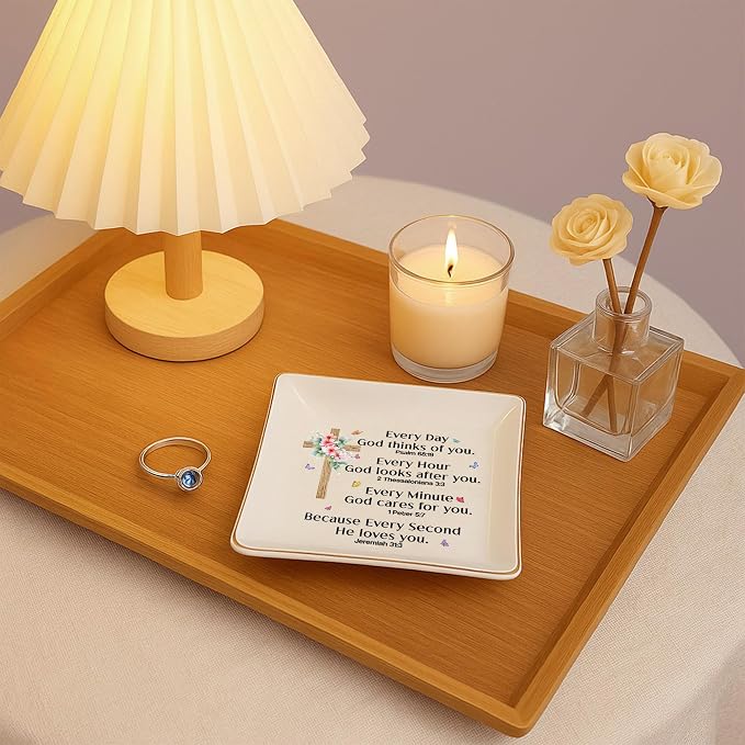 Christian Bible Verse Prayers Jewelry Dish Gift for Women, 4" Ceramic Jewelry Tray, Christian Inspiration Gifts - Mother's Day, Birthday, Religious Gift - Communion, Confirmation Gifts for Daughter