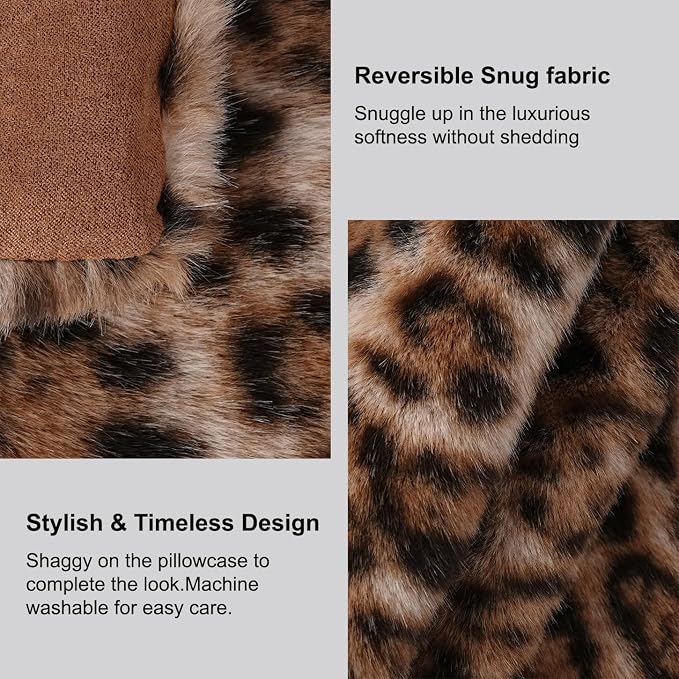 cygnus Faux Fur Cheetah Print Pillow Covers 20x20 inch | Set of 2 Leopard Couch Pillowcase ,Fluffy Fuzzy Decorative Square Throw Pillows, for Couch Sofa Living Room Bedroom Decor