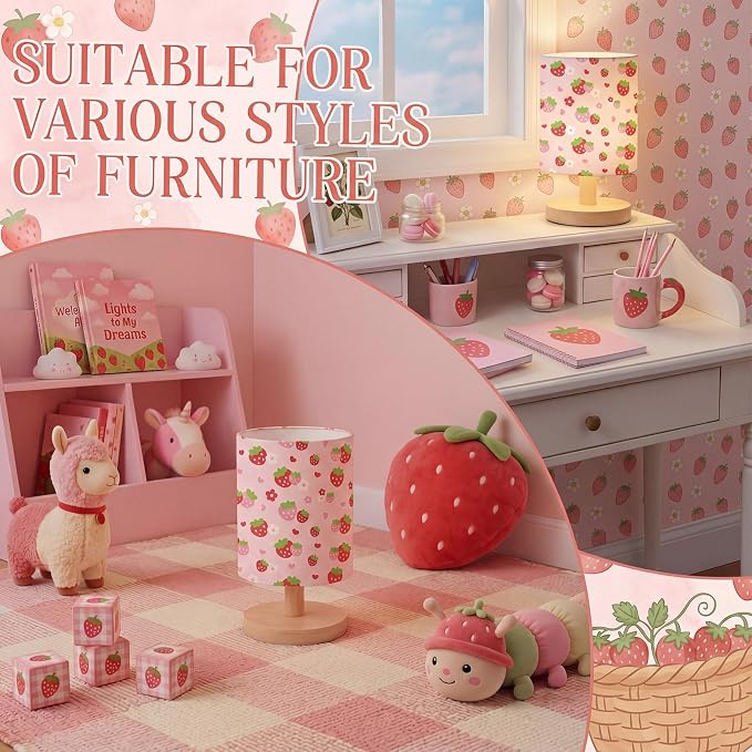 VIHOSE Strawberry Kids Table Lamp for Bedroom Kids Lamps for Girls Room