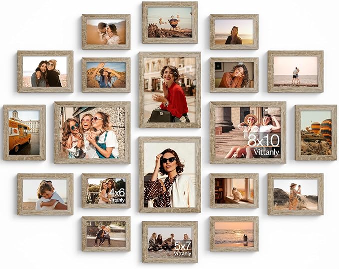 Vittanly 20 Pack Picture Frames Collage Wall Decor, Light Wood | Gallery Wall Frame Set for Wall or Tabletop Display, Multi Sizes Picture Frame Set: 4pcs 8x10, 8pcs 5x7, 8pcs 4x6, MDF Wood