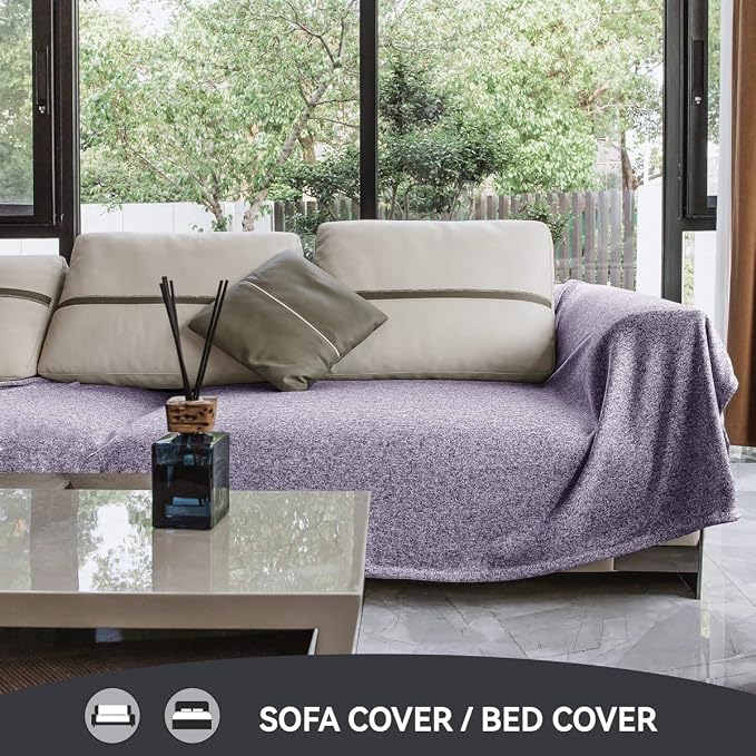 KAWAHOME Summer Sweatshirt Throw Blanket for Bed Lightweight Soft Thin | Breathable Jersey Blankets for Hot Sleepers in Air-Conditioned Room, Home Decor Holiday Gift, 50 X 60 Inches, Heather Purple