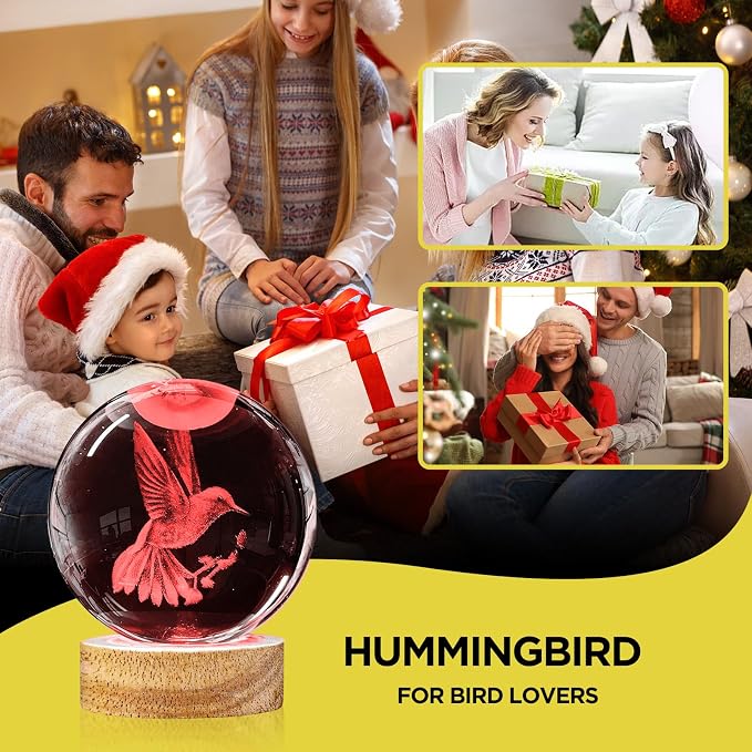 3D Hummingbird Crystal Ball Night Light 3.15 inch Hummingbird Figurines Glass Ball Lamp with 16 Color Changing and Remote Hummingbird Decor Gifts Ideal for Women Friends Christmas Birthday