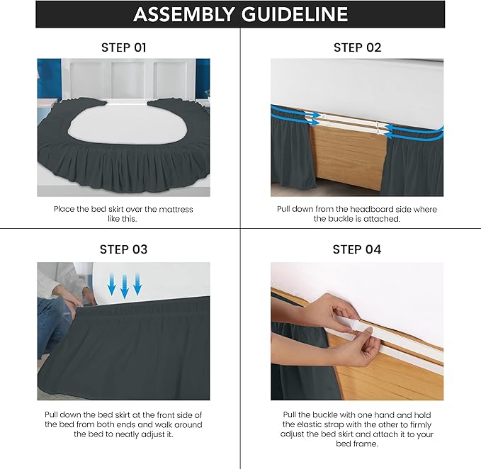 Utopia Bedding King Elastic Bed Ruffle - Easy Wrap Around Ruffle - Microfiber Bed Skirt with Adjustable Elastic Belt 16 Inch Tailored Drop - Hotel Quality Bedskirt, Fade Resistant (King, Grey) | No Mattress Lifting, Stay-Put Design, Adjustable Buckle &...