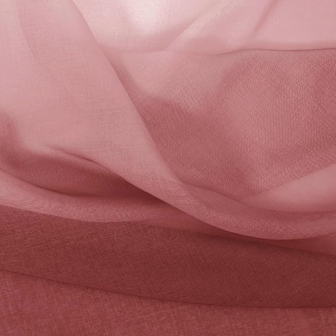 DWCN Faux Linen Ombre Sheer Curtains - Gradient Semi Voile Curtains for Bedroom and Living Room, Grommet Top Window Curtains, 2 Panels, 52 x 108 Inches Long, Burgundy