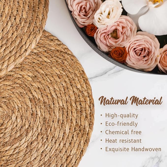 BAVIFY 13" Round Woven Placemats Set of 8, Plate Chargers for Dining Table | 13 Inch Place Mats Set of 8, Wicker Chargers for Dinner Plates, Boho Farmhouse Rustic Table Mats for Dining Table Decor