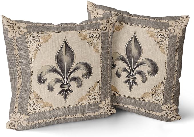 Giwawa Mardi Gras Throw Pillow Covers 16x16 Inches Vintage Country Style Fleur de Lis Print Decorative Pillow Cases Set of 2 Retro Soft Cotton Cushion Covers for Sofa Couch Bedding Holiday Decor
